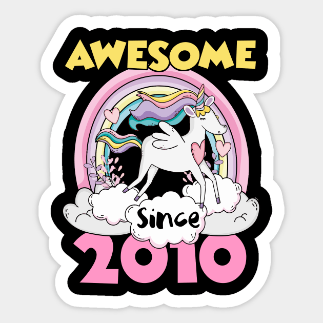 Cute Awesome Unicorn 2010 Funny Gift Pink Sticker by saugiohoc994